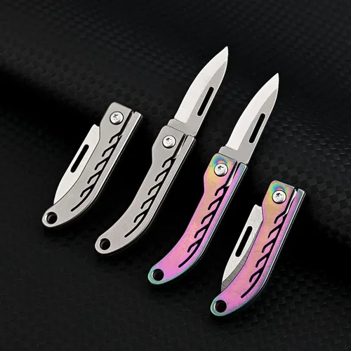Miniatura 7 de Cuchillo de titanio de bolsillo plegable ultra pequeño, hoja de acero D2, mango de aleación de titanio, mini cuchillo portátil EDC, ultra duradero