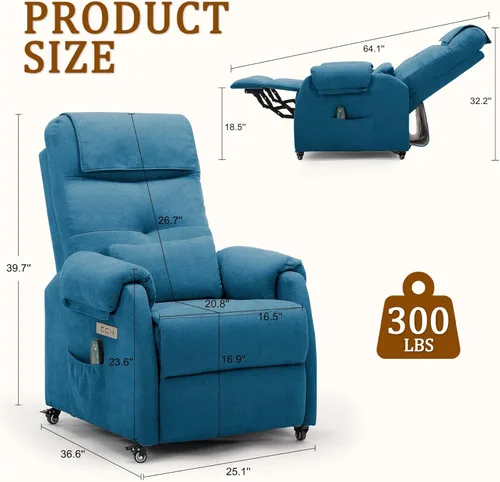 Miniatura 2 de Korser Sillón Reclinable Eléctrico para Adultos, Sillón Reclinable con Rodillos para Espacios Pequeños, Silla Eléctrica con Funciones de Masaje
