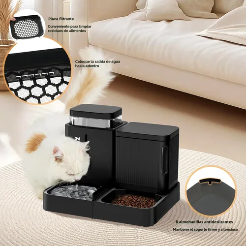 Miniatura 4 de ZOMISIA Alimentador de gravedad para gatos y dispensador de agua, alimentador automático 2 en 1 para gatos con rotación de 180 grados, 2