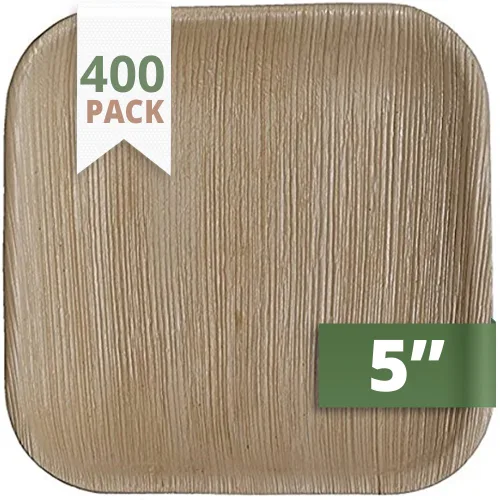 Juego de platos cuadrados de hoja de palma (paquete de 400) | Platos de aperitivo o postre | Vajilla desechable ecológica | Utensilios de fiesta