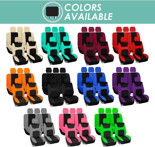Miniatura 9 de TLH Light & Breezy - Juego completo de fundas de asiento de tela plana, compatible con la bolsa de aire de seguridad, con cubierta de volante, Rojo