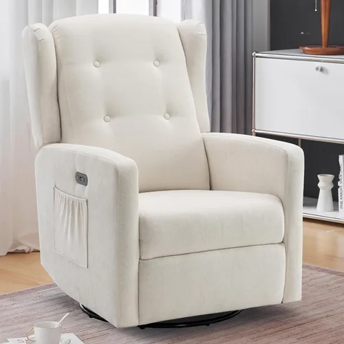 Ketaiyou Silla reclinable giratoria eléctrica, con respaldo alto, silla mecedora eléctrica para guardería, puertos USB y tipo C, sillón reclinable