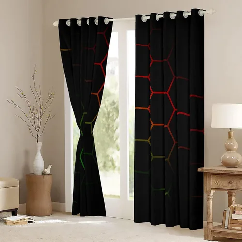 Miniatura 45 de Feelyou - Cortinas de ventana en forma de panal, tema geométrico hexagonal con luces de neón verdes, para chicos adolescentes y hombres, elegante