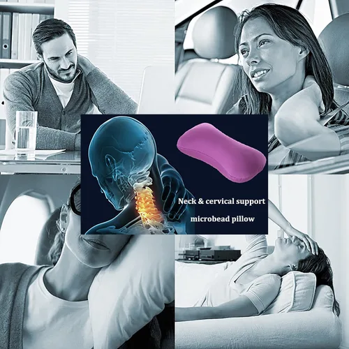 Miniatura 4 de Almohada de cuello de microcuentas para apretar, almohada para reposacabezas de hueso y soporte cervical, cojín cómodo y suave de tubo universal