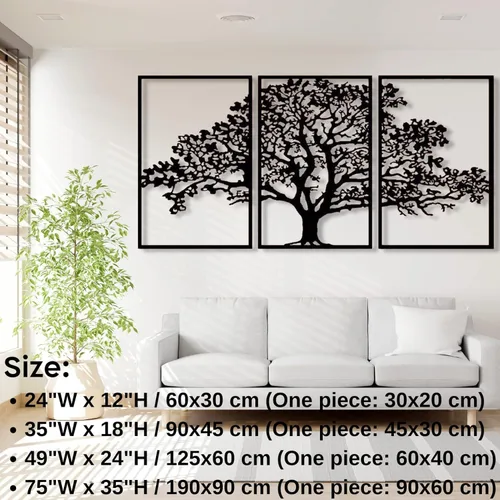 Miniatura 5 de Arte de pared de metal – Arte de pared de metal de árbol de la vida de 3 piezas, decoración de pared de árbol de metal grande, decoración de pared