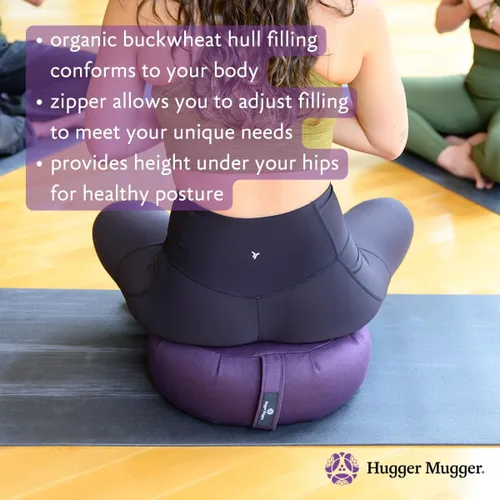 Miniatura 3 de Hugger Mugger Cojín de meditación Zafu - Soporte para sentarse con patas cruzadas, relleno de trigo sarraceno, tela duradera, mango cómodo, hecho a