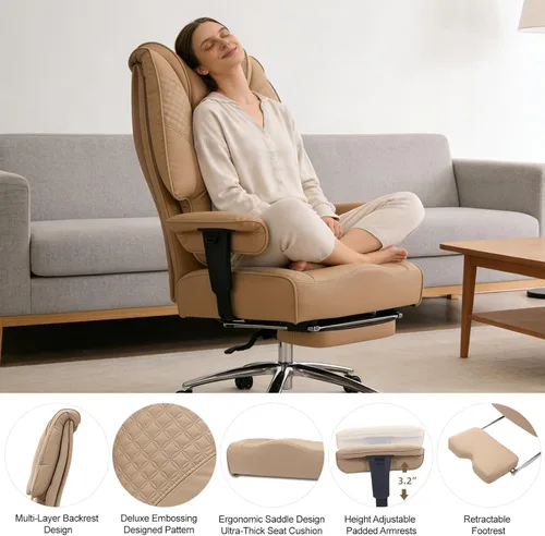 Miniatura 4 de EXCEBET Silla de Oficina Grande y Alta con Asiento Ancho de 400 libras, Silla de Oficina Ejecutiva de Cuero con Respaldo Alto con Reposapiés, Sillas