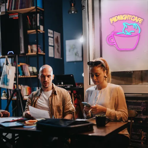 Miniatura 7 de Letrero de neón de café para decoración de pared, luz de neón de gato, luz de neón de medianoche, luces LED de neón coloridas para cafetería