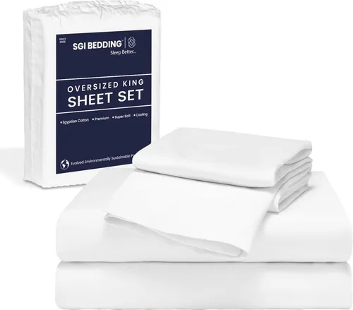 SGI Bedding 108" x 108" Juego de sábanas de 4 piezas de tamaño Alaskan King de 1000 hilos 100% de algodón egipcio - Sábanas de bolsillo profundo de