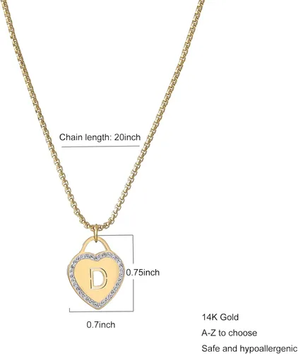 Miniatura 2 de CaleesLLC Collares con inicial de acero inoxidable chapado en oro de 14 quilates 26 letras de la A a la Z collar personalizado con corazón