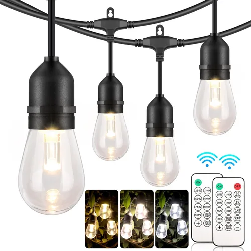Miniatura 9 de Mlambert Luces de Cadena LED Regulables de 3 Colores para Exteriores con Controles Remotos, Enchufables 96 Pies (2x48 Pies) Luces LED Impermeables