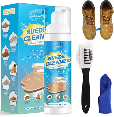 Limpiador de zapatos de gamuza, limpiador de gamuza y nobuck, kit de limpieza de zapatos de espuma sin enjuague con toalla y cepillo, limpiador de