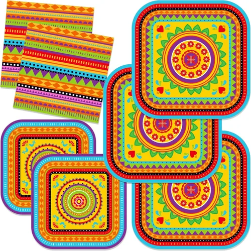 88 piezas platos de papel de fiesta mexicana de cumpleaños, servilletas, cactus de México, juego de vajilla desechable colorido, suministros para
