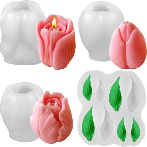 Miniatura 13 de Juego de 3 moldes de vela de peonía para hacer velas, juego de moldes de silicona 3D grandes + medianos + pequeños para fundición de resina epoxi, 3
