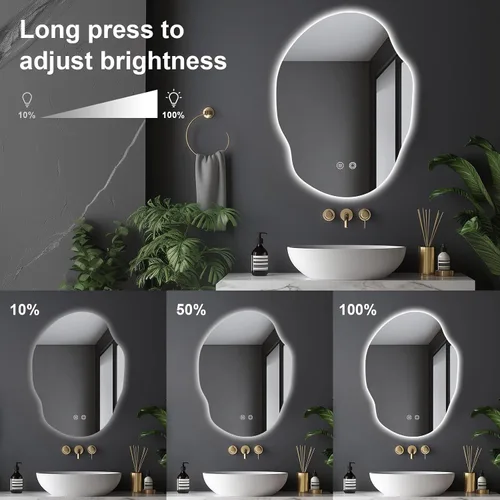 Miniatura 3 de Espejo de Baño LED Irregular con Luces, Espejo de Tocador de Baño LED Asimétrico para Pared con Retroiluminación, Antivaho, 3 Colores y Luz