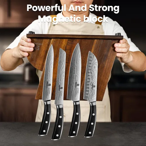 Miniatura 3 de Juego de cuchillos magnéticos de 15 piezas para cocina con bloque, juego de cuchillos de cocina hechos de acero inoxidable alemán de alto carbono