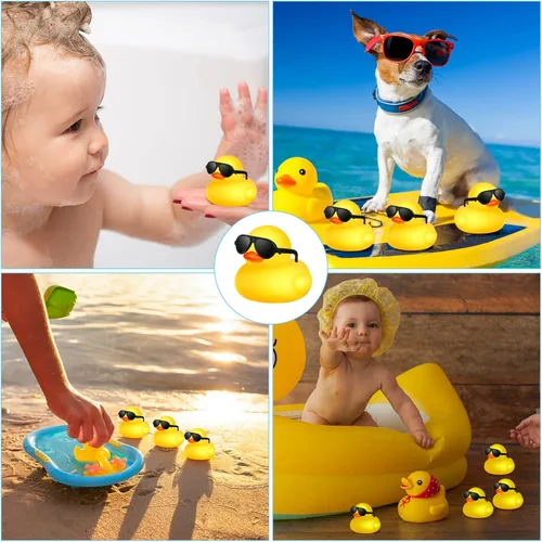 Miniatura 7 de 150 mini patos de goma amarillos a granel con 150 lentes de sol, regalos de pato de Navidad, pequeños juguetes de baño, flotadores, juguetes a