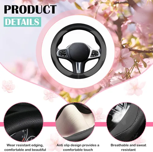 Miniatura 2 de SuperKaKa Funda Universal para Volante de Coche en Gris y Negro 2025, Protector de PU Cómodo, Antideslizante y Transpirable de Imitación de Cuero