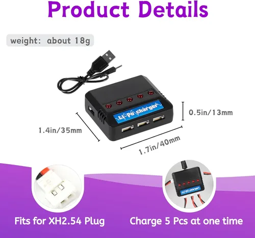 Miniatura 5 de Batería LiPo de 500mAh 3.7V 702035 con Molex XH2.54/Molex Plug,Compatible con DEERC F35, para LEAMBE P-40 Warhawk/Holystone/LEAMBE P-40 Warhawk RC