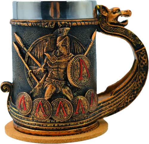 Miniatura 7 de Jarra de barril de madera Stein Tankard, Taza de acero inoxidable con asa, decoración nórdica vikinga mitológica poética gótica para fiestas