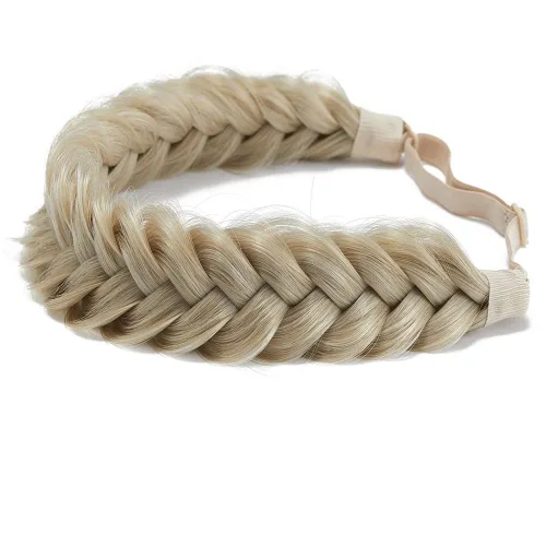 Miniatura 25 de Diadema trenzada sintética clásica de cabello con hebras anchas para boda, trenzas esponjosas desordenadas, banda para peluca, accesorio de belleza