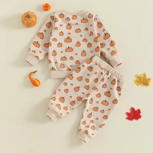 Miniatura 62 de Adobabirl Conjunto de sudadera y pantalones de Halloween para bebé, sudadera y pantalones con parche de calabaza para Halloween, otoño, ropa de bebé