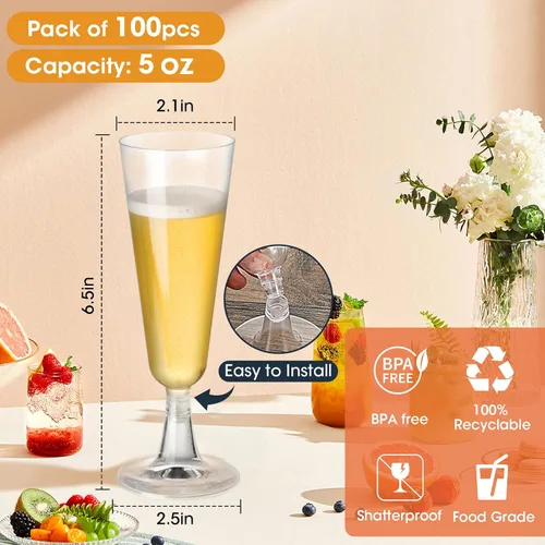 Miniatura 7 de SUREHOME - Copas de champán de plástico transparente desechables, copas irrompibles para bar, baby shower, cumpleaños y fiestas, paquete de 100 copas