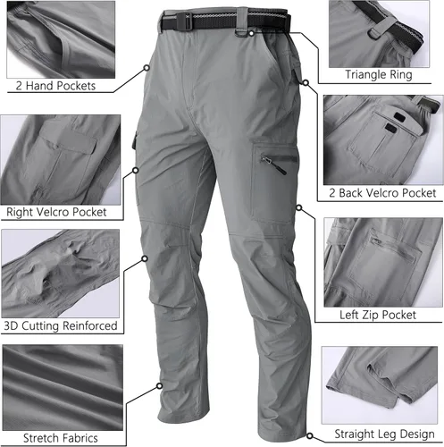 Miniatura 3 de WENRONSTA - Pantalones de senderismo para hombre, de trabajo, cargo, de secado rápido, ligeros, impermeables, con 6 bolsillos, pantalones de montaña
