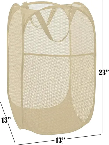 Miniatura 3 de BATTOO Cesta de lavandería desplegable de malla fuerte de lujo con bolsillo lateral para lavandería, baño, habitación de los niños, dormitorio Beige