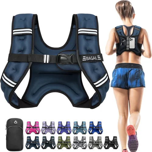 Miniatura 16 de BAGAIL Chaleco con peso de 5, 8, 10, 12, 15, 20, 25, 30 lbs, para caminar y perder peso, reflectante, con bolsa para teléfono, para mujeres y Negro