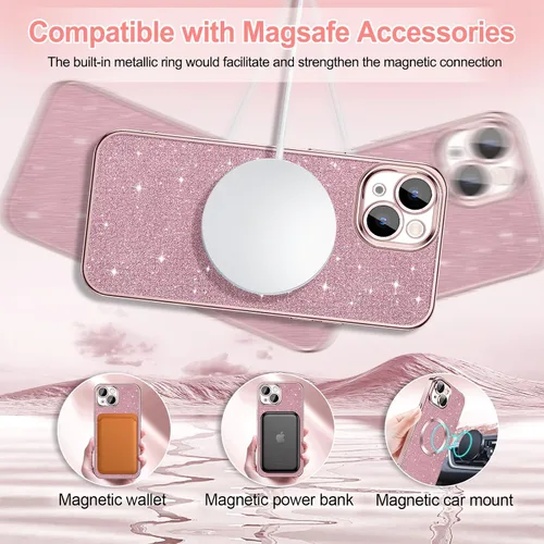 Miniatura 53 de Hython Funda para iPhone 14 Pro Max con purpurina, fundas magnéticas transparentes para teléfono con protector de lente de cámara