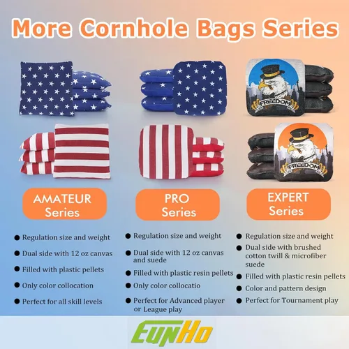 Miniatura 7 de EunHo Cornhole Bags Regulation Dual Sided Set of 8, Professional Cornhole Bean Bags Slick & Sticky Side Bags with Carry Bag Suave/Águila