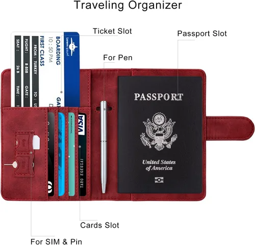 Miniatura 4 de WALNEW Funda para pasaporte de viaje, pasaporte, tarjetero, cartera
