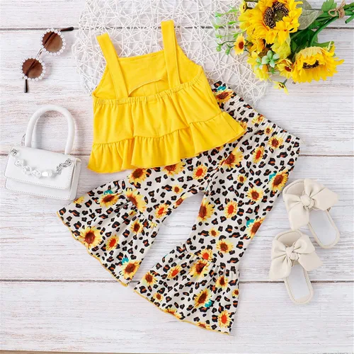 Miniatura 2 de PATPAT Infant Baby Girl Cami Romper Bodysuit Tops Flared Bell Bottom Pants Leggings 2Pcs Outfits