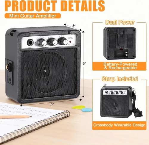 Miniatura 4 de Guitarra eléctrica de 30 pulgadas para niños, kits completos para principiantes con amplificador de 5 W, púas, bolso de concierto, correa, cable