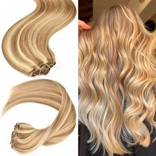 Miniatura 9 de Senmy Extensiones de cabello humano real con broches, doble trama, 4.23 onzas, 7 unidades, extensiones de cabello humano Remy grueso con clip