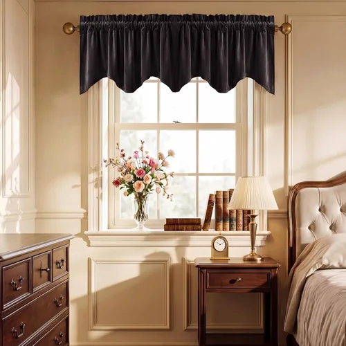 Miniatura 15 de StangH Cortinas decorativas de lujo, cenefa azul con bloqueo de luz, cenefa festoneada para ventana pequeña con bolsillo sólido para barra, cortina