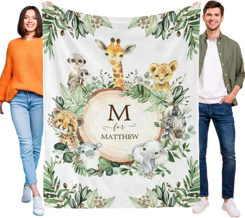 Miniatura 10 de Manta de bebé personalizada de animales del bosque para niños y niñas, manta de bebé personalizada con nombre Adventure Awaits Stuff recién nacido