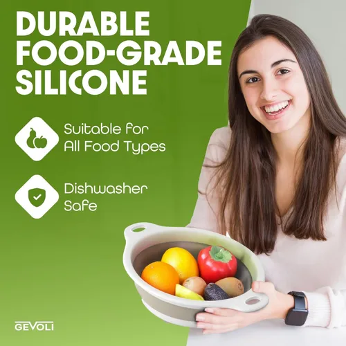 Miniatura 5 de Gevoli Colador plegable grande 2 en 1 con base autodrenante, colador de alimentos de drenaje lateral de plástico para borde del fregadero de cocina