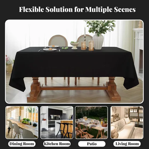 Miniatura 5 de Laolitou - Mantel cuadrado de lino impermeable texturizado negro, manteles lavables sin arrugas a prueba de derrames para mesa de comedor