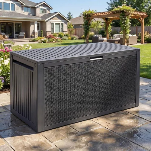 Miniatura 15 de YITAHOME Caja de cubierta para exteriores de 32 galones, caja de almacenamiento impermeable con tapa y lateral bloqueables, contenedor