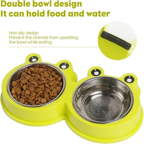 Miniatura 5 de Cuencos dobles de acero inoxidable para perros y gatos, cuencos para mascotas con acero inoxidable antideslizante, lindo modelado, comida