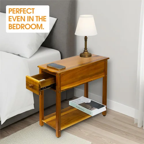 Miniatura 7 de ENKEZI Mesa auxiliar estrecha con cajón y estante, mesa auxiliar delgada para espacios pequeños, mesita de noche para dormitorio o sala de estar