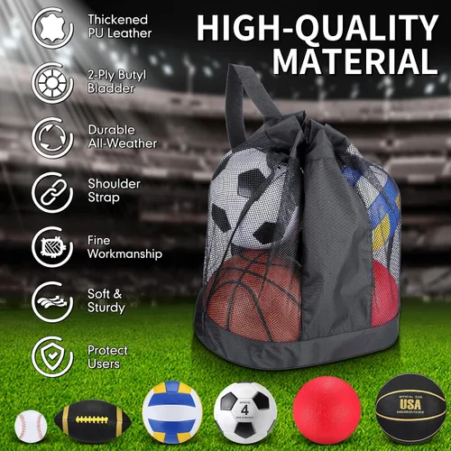 Miniatura 3 de Realspring Juego de 6 pelotas deportivas múltiples para niños y adolescentes, tamaño oficial, fútbol, voleibol, pelota de juegos infantiles, béisbol