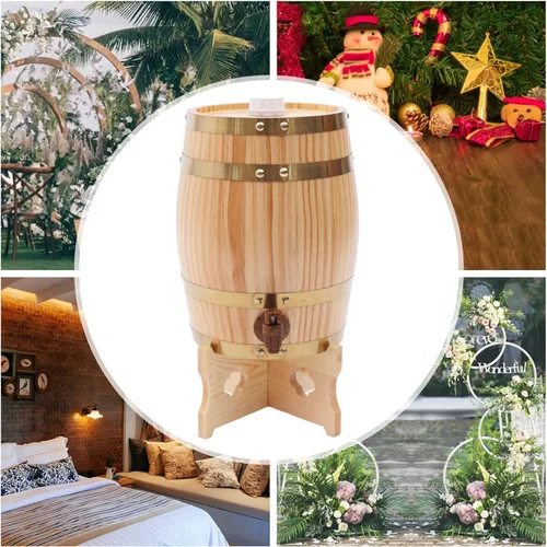 Miniatura 3 de Barril de madera de pino de LOYALHEARTDY de 5 l de madera de pino de primera calidad, con soporte vertical para almacenamiento de whisky, vino