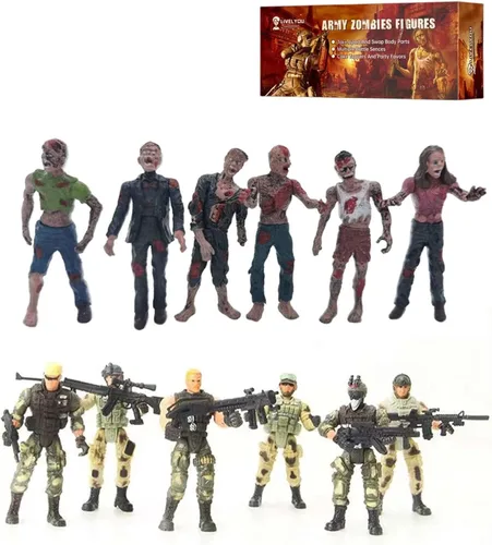 Miniatura 9 de Figura de acción de hombres del ejército y zombi, juguetes realistas de escena de batalla zombi, colecciones de juguetes de Navidad, Halloween, Negro