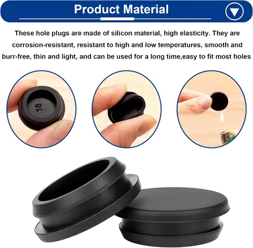 Miniatura 4 de Tnisesm 65 piezas 6 tamaños Tapones de goma negros para agujeros redondos, tapones de silicona, 1" 3/4" 5/8" 1/2" 3/8" 1/4" tapones de agujero