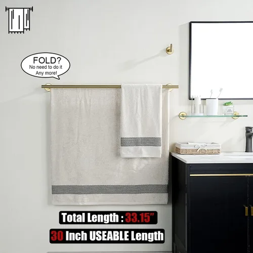 Miniatura 4 de JQK Barra Doble para Toallas de Baño, Oro Cepillado de 33 Pulgadas, Soporte de Toalla de Acero Inoxidable 304 Grueso de 0.8mm para Baño, Soporte