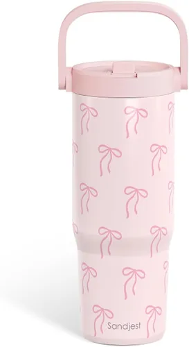Miniatura 32 de SANDJEST Besties - Vaso de acero inoxidable con tapa para pajita de 30 onzas con asa de transporte para mujeres, niñas, mejores amigas, taza de café