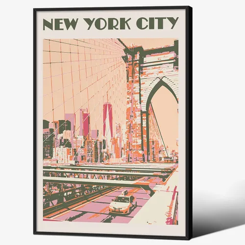 Miniatura 26 de Pósteres de Paisaje de la Ciudad de Nueva York Rosa Monumentos Retro de EE.UU. Paisaje Arte de Pared Puente Vintage Pintura en Lienzo para Sala